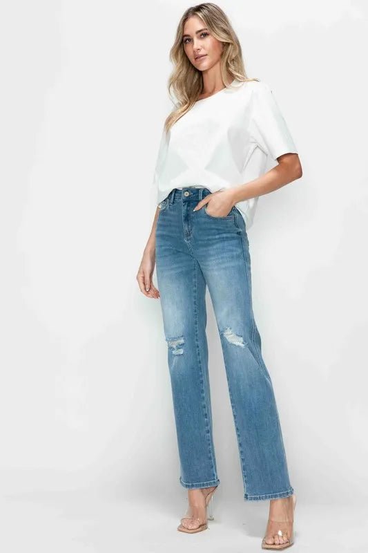 bytos Full Size Distressed High Rise Straight Jeans - THE AMERICAN BLUE