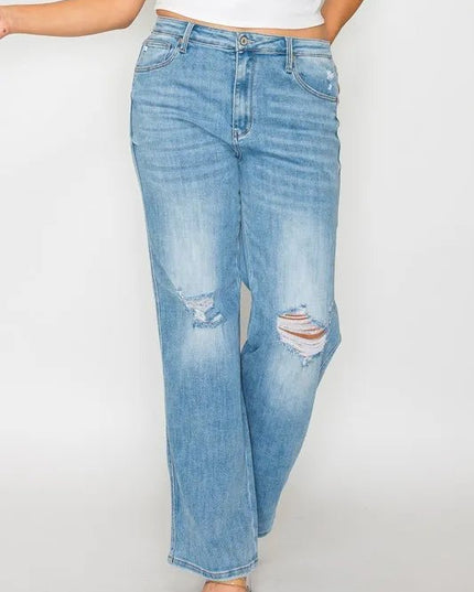 bytos Full Size Distressed High Rise Straight Jeans - THE AMERICAN BLUE