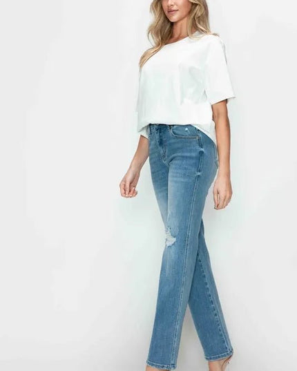 bytos Full Size Distressed High Rise Straight Jeans - THE AMERICAN BLUE