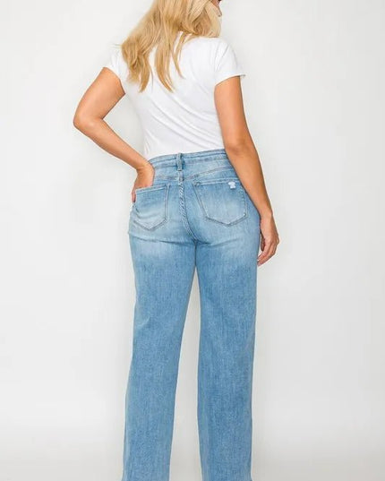 bytos Full Size Distressed High Rise Straight Jeans - THE AMERICAN BLUE