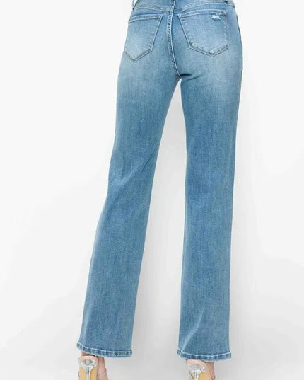 bytos Full Size Distressed High Rise Straight Jeans - THE AMERICAN BLUE