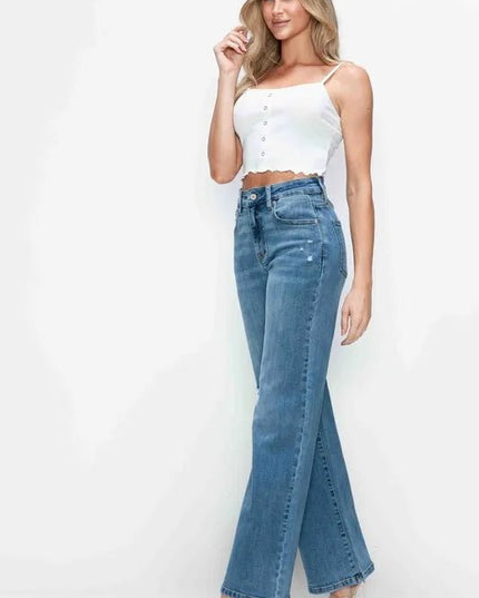 bytos Full Size High Rise Wide Leg Jeans with Pockets - THE AMERICAN BLUE