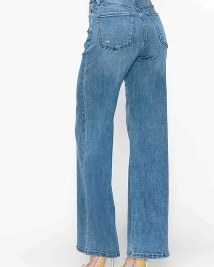 bytos Full Size High Rise Wide Leg Jeans with Pockets - THE AMERICAN BLUE