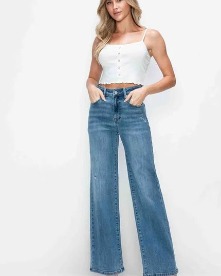 bytos Full Size High Rise Wide Leg Jeans with Pockets - THE AMERICAN BLUE