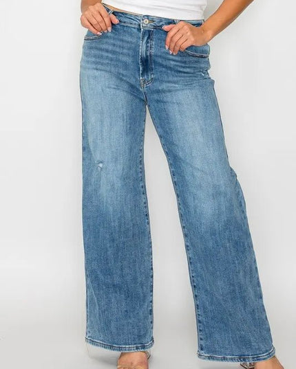 bytos Full Size High Rise Wide Leg Jeans with Pockets - THE AMERICAN BLUE