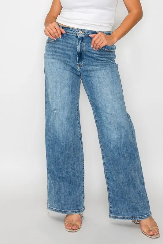 bytos Full Size High Rise Wide Leg Jeans with Pockets - THE AMERICAN BLUE