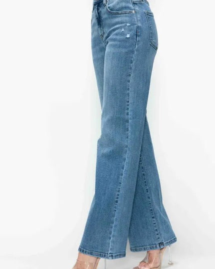 bytos Full Size High Rise Wide Leg Jeans with Pockets - THE AMERICAN BLUE
