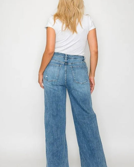 bytos Full Size High Rise Wide Leg Jeans with Pockets - THE AMERICAN BLUE
