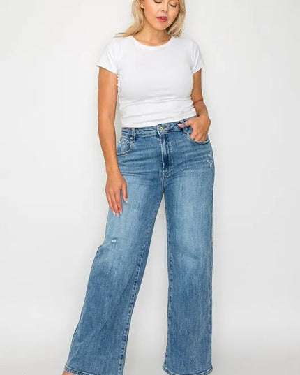 bytos Full Size High Rise Wide Leg Jeans with Pockets - THE AMERICAN BLUE