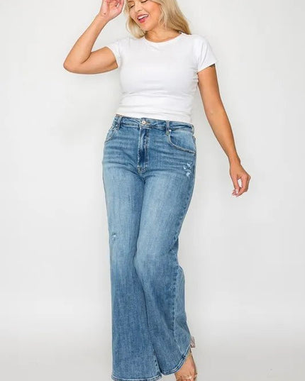 bytos Full Size High Rise Wide Leg Jeans with Pockets - THE AMERICAN BLUE