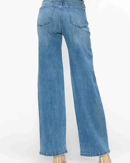 bytos Full Size High Rise Wide Leg Jeans with Pockets - THE AMERICAN BLUE