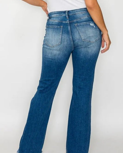 bytos Full Size Raw Hem Distressed High Rise Bootcut Jeans - THE AMERICAN BLUE