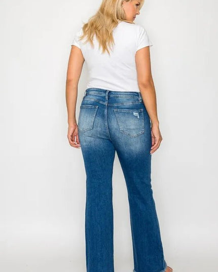 bytos Full Size Raw Hem Distressed High Rise Bootcut Jeans - THE AMERICAN BLUE