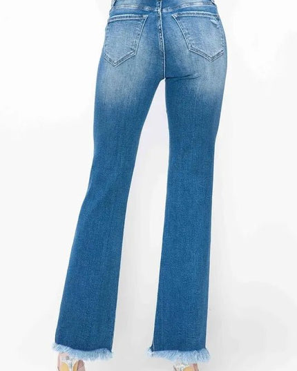 bytos Full Size Raw Hem Distressed High Rise Bootcut Jeans - THE AMERICAN BLUE
