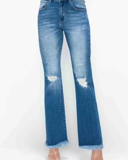 bytos Full Size Raw Hem Distressed High Rise Bootcut Jeans - THE AMERICAN BLUE