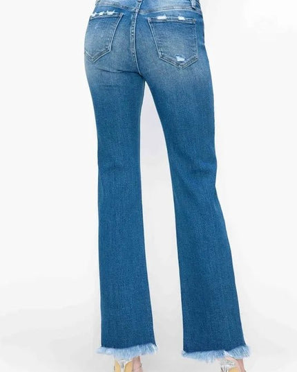bytos Full Size Raw Hem Distressed Mid Rise Straight Jeans - THE AMERICAN BLUE
