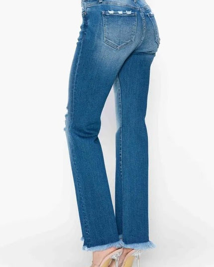 bytos Full Size Raw Hem Distressed Mid Rise Straight Jeans - THE AMERICAN BLUE