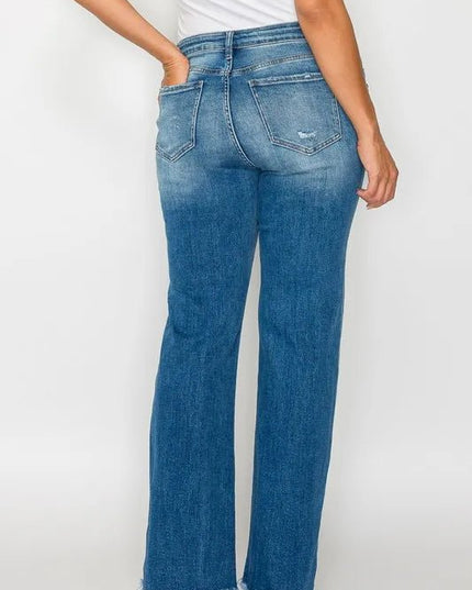 bytos Full Size Raw Hem Distressed Mid Rise Straight Jeans - THE AMERICAN BLUE