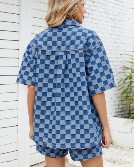 Checkered Shirt and Shorts Denim Set - THE AMERICAN BLUE