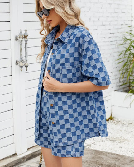 Checkered Shirt and Shorts Denim Set - THE AMERICAN BLUE