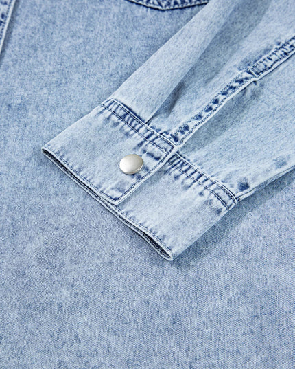 Chest Pocket Raw Hem Denim Loose Shirt Dress - THE AMERICAN BLUE