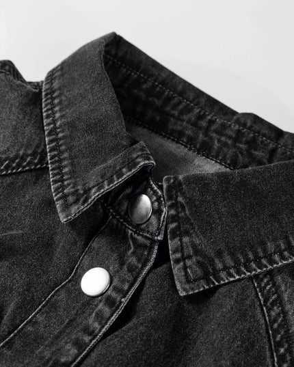 Chest Pocket Raw Hem Denim Loose Shirt Dress - THE AMERICAN BLUE