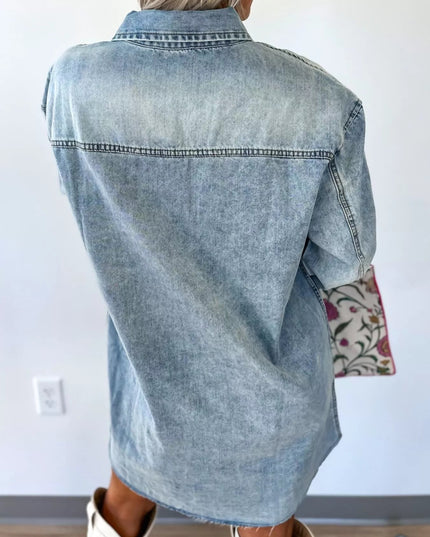 Chest Pocket Raw Hem Denim Loose Shirt Dress - THE AMERICAN BLUE