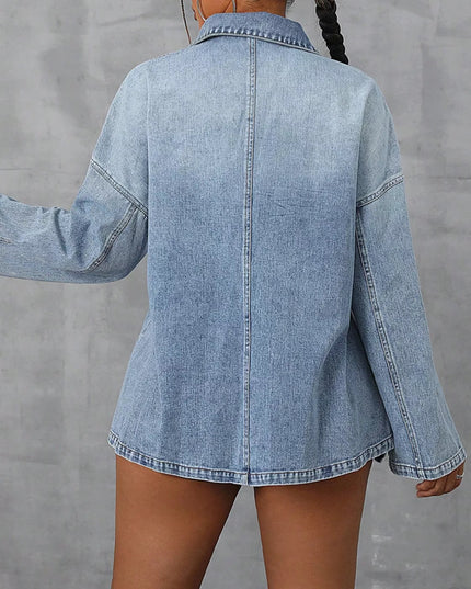 Collared Neck Drop Shoulder Denim Top - THE AMERICAN BLUE
