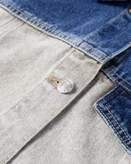 Color Block Patchwork Raw Hem Denim Jacket - THE AMERICAN BLUE
