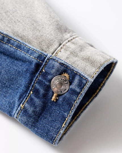 Color Block Patchwork Raw Hem Denim Jacket - THE AMERICAN BLUE