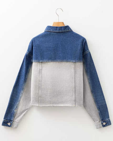 Color Block Patchwork Raw Hem Denim Jacket - THE AMERICAN BLUE
