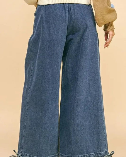 Davi & Dani Drawstring Hem Wide Leg Mid Rise Jeans - THE AMERICAN BLUE