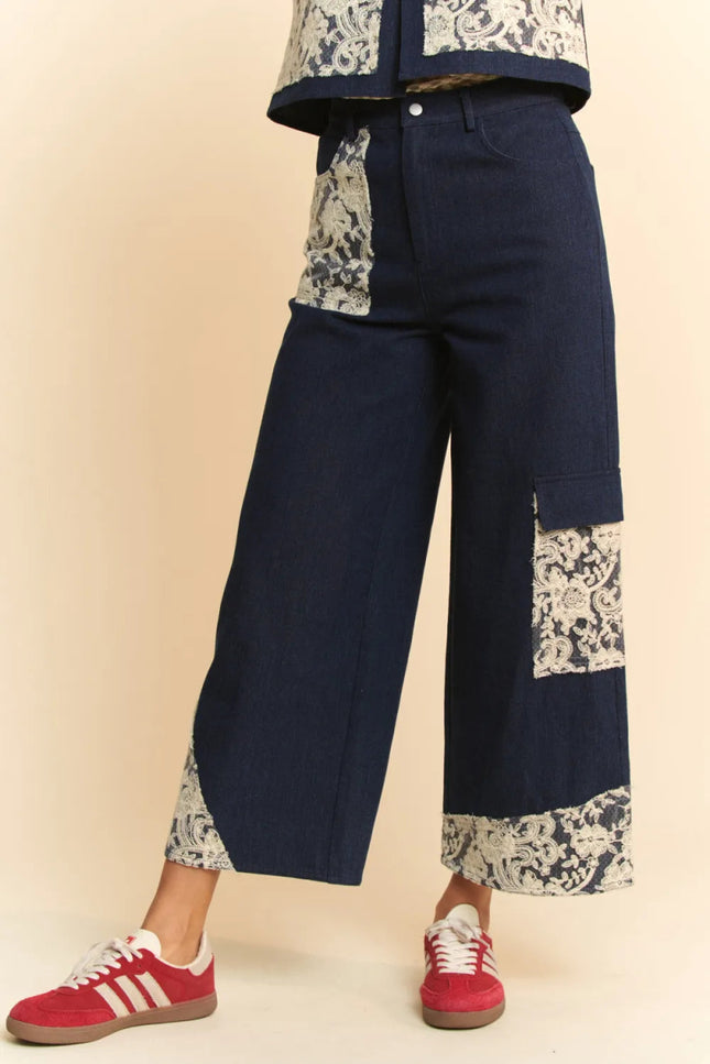 Davi & Dani Lace Applique Wide Leg Jeans - THE AMERICAN BLUE