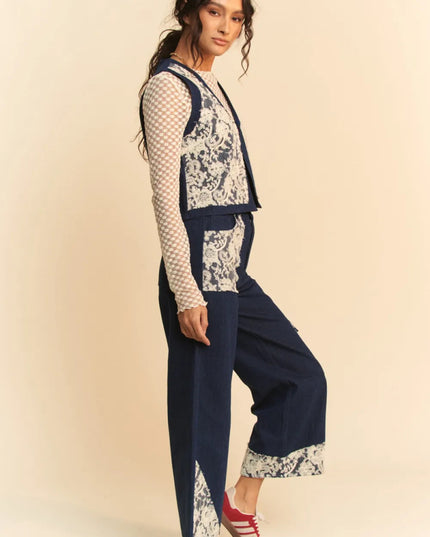 Davi & Dani Lace Applique Wide Leg Jeans - THE AMERICAN BLUE
