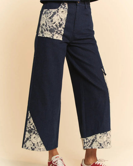 Davi & Dani Lace Applique Wide Leg Jeans - THE AMERICAN BLUE