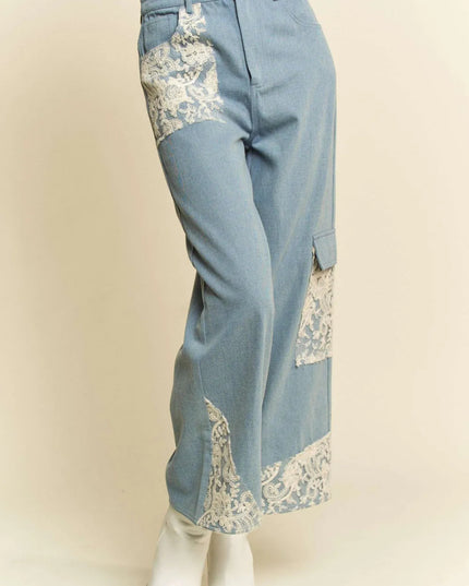 Davi & Dani Lace Applique Wide Leg Jeans - THE AMERICAN BLUE