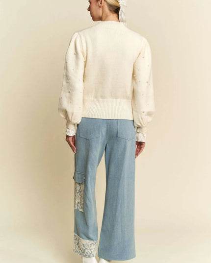 Davi & Dani Lace Applique Wide Leg Jeans - THE AMERICAN BLUE