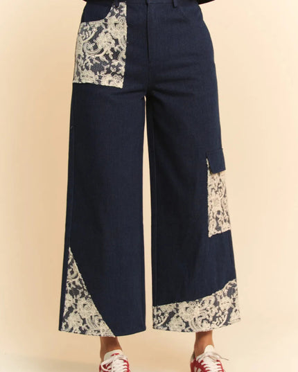 Davi & Dani Lace Applique Wide Leg Jeans - THE AMERICAN BLUE
