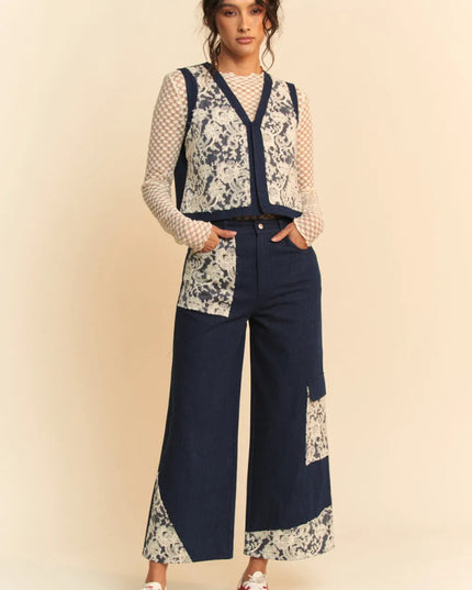 Davi & Dani Lace Applique Wide Leg Jeans - THE AMERICAN BLUE