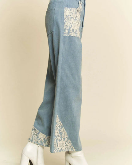 Davi & Dani Lace Applique Wide Leg Jeans - THE AMERICAN BLUE
