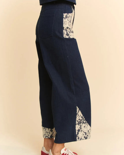 Davi & Dani Lace Applique Wide Leg Jeans - THE AMERICAN BLUE
