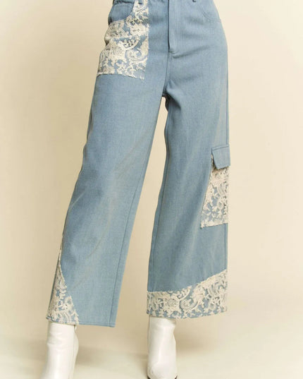 Davi & Dani Lace Applique Wide Leg Jeans - THE AMERICAN BLUE