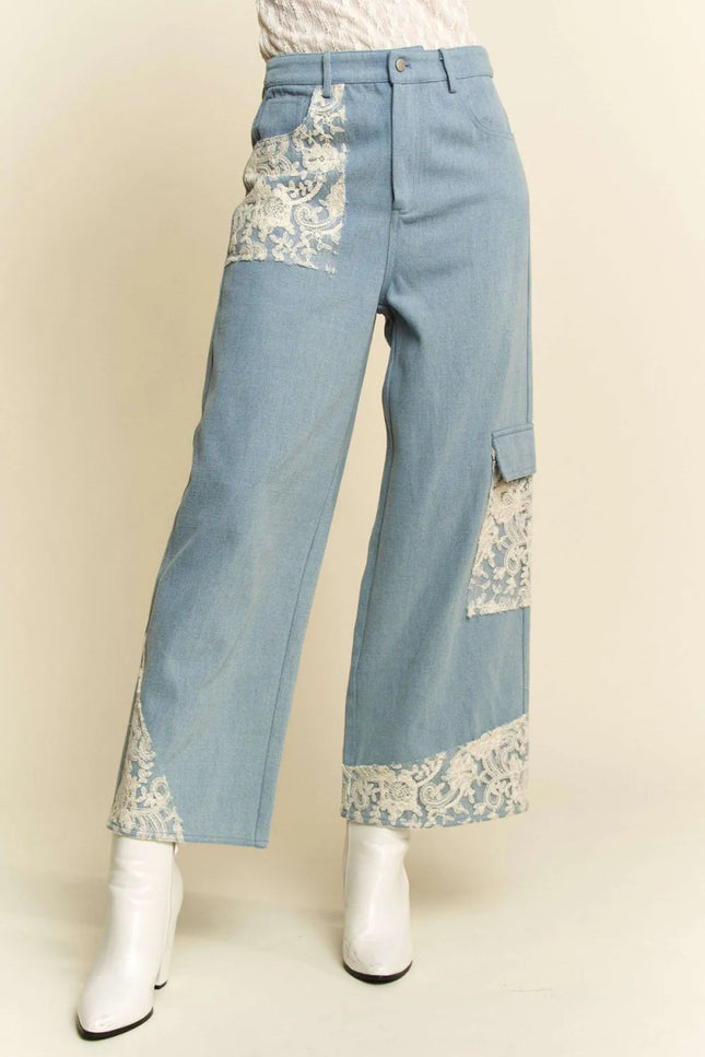 Davi & Dani Lace Applique Wide Leg Jeans - THE AMERICAN BLUE