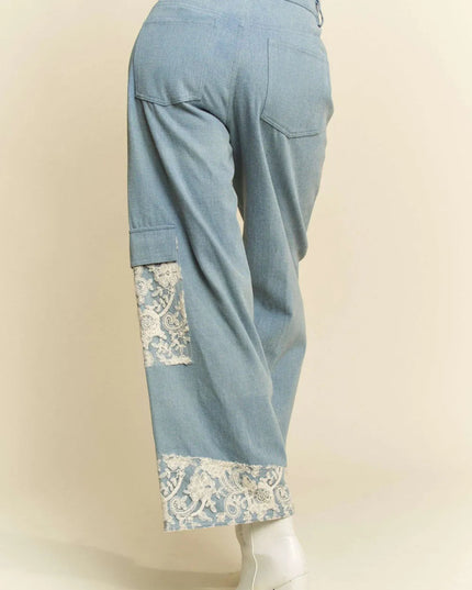 Davi & Dani Lace Applique Wide Leg Jeans - THE AMERICAN BLUE