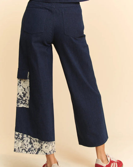 Davi & Dani Lace Applique Wide Leg Jeans - THE AMERICAN BLUE