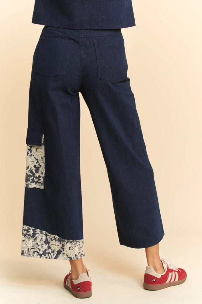 Davi & Dani Lace Applique Wide Leg Jeans - THE AMERICAN BLUE