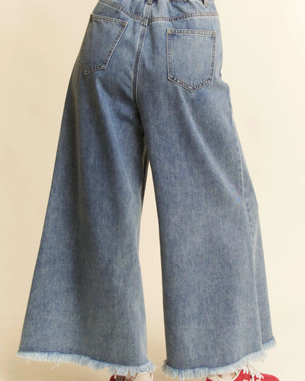 Davi & Dani Patch Pocket Wide Leg Culotte Jeans - THE AMERICAN BLUE