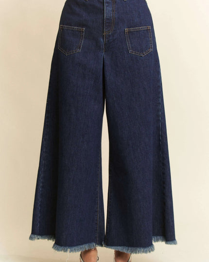 Davi & Dani Patch Pocket Wide Leg Culotte Jeans - THE AMERICAN BLUE