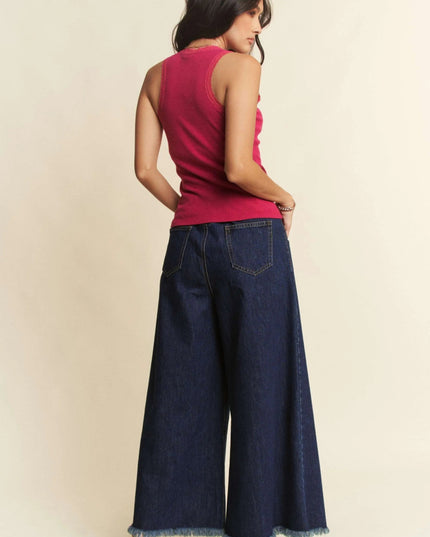Davi & Dani Patch Pocket Wide Leg Culotte Jeans - THE AMERICAN BLUE