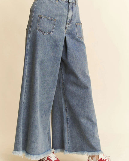 Davi & Dani Patch Pocket Wide Leg Culotte Jeans - THE AMERICAN BLUE